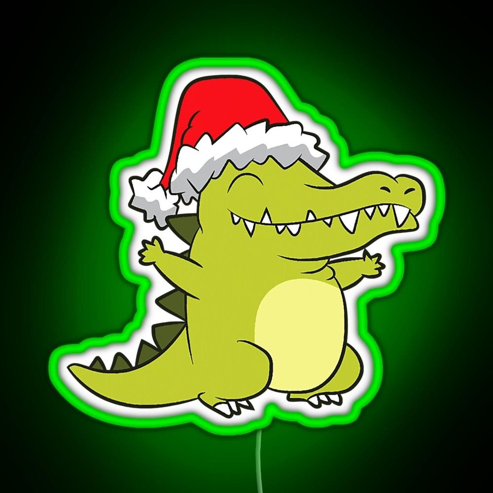 Crocodile With Santa Hat Crocodile Rgb Led Neon Sign Pop Wall Art - Shineneon