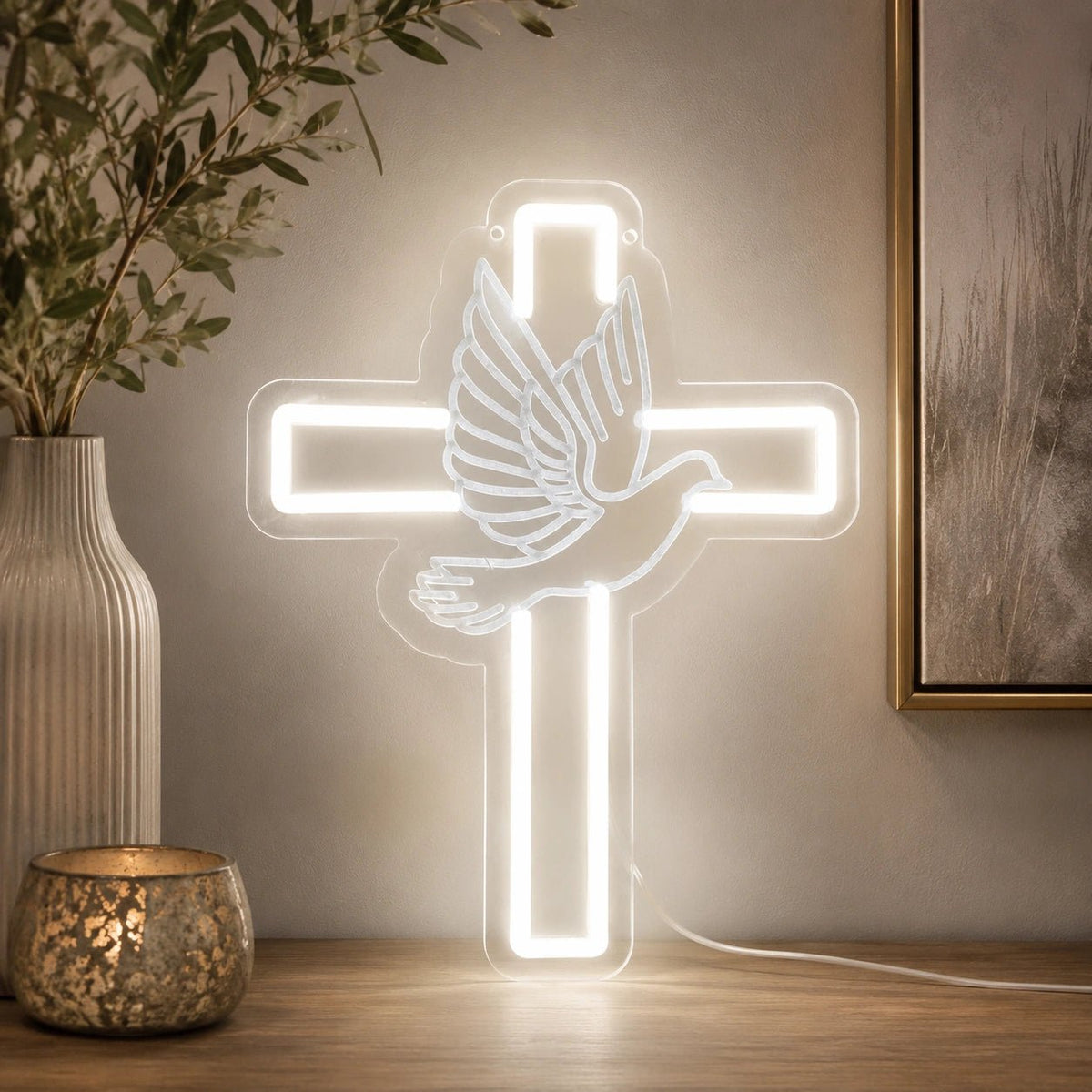 Cross And Dove LED Neon Sign - Shineneon