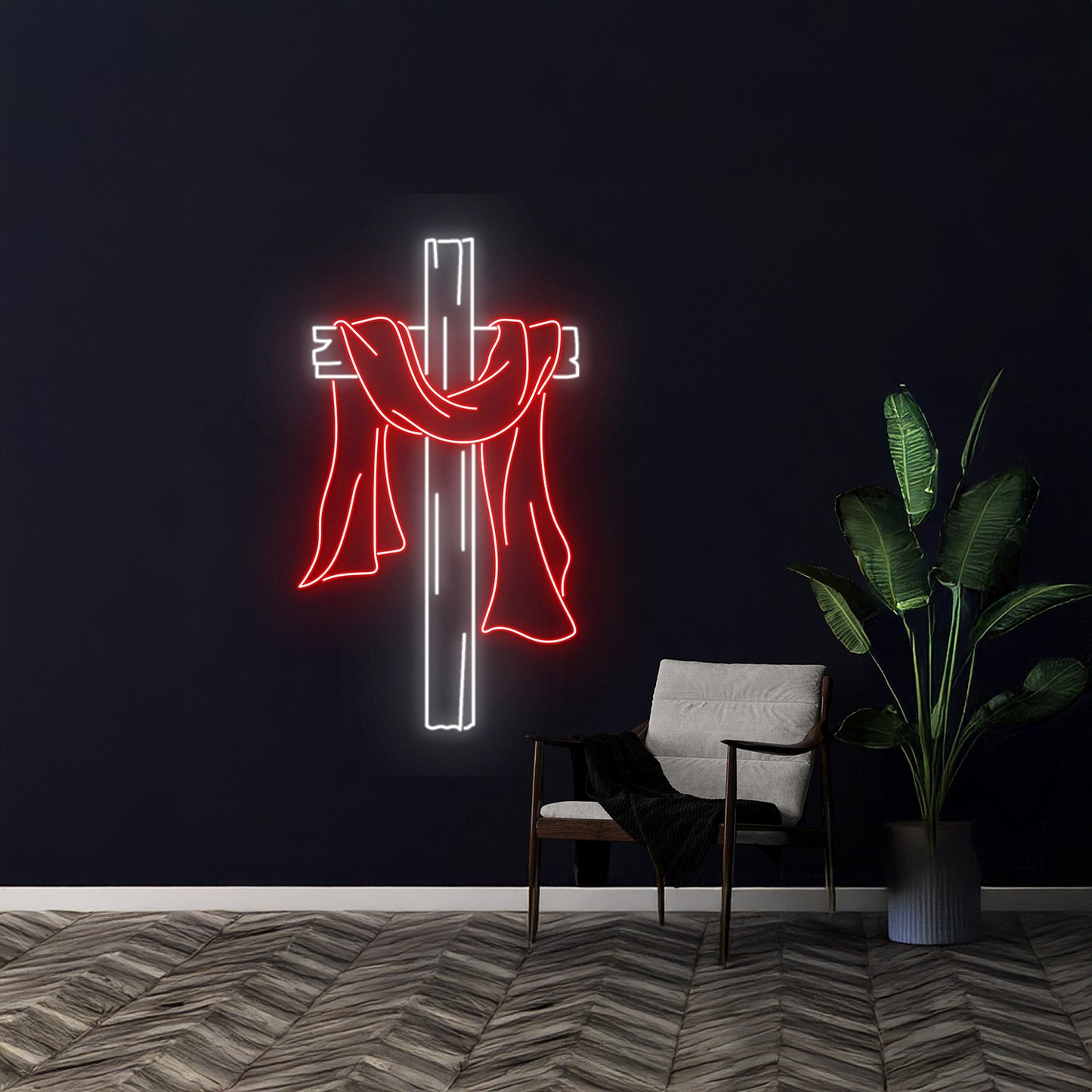 Cross With Sash Neon Sign