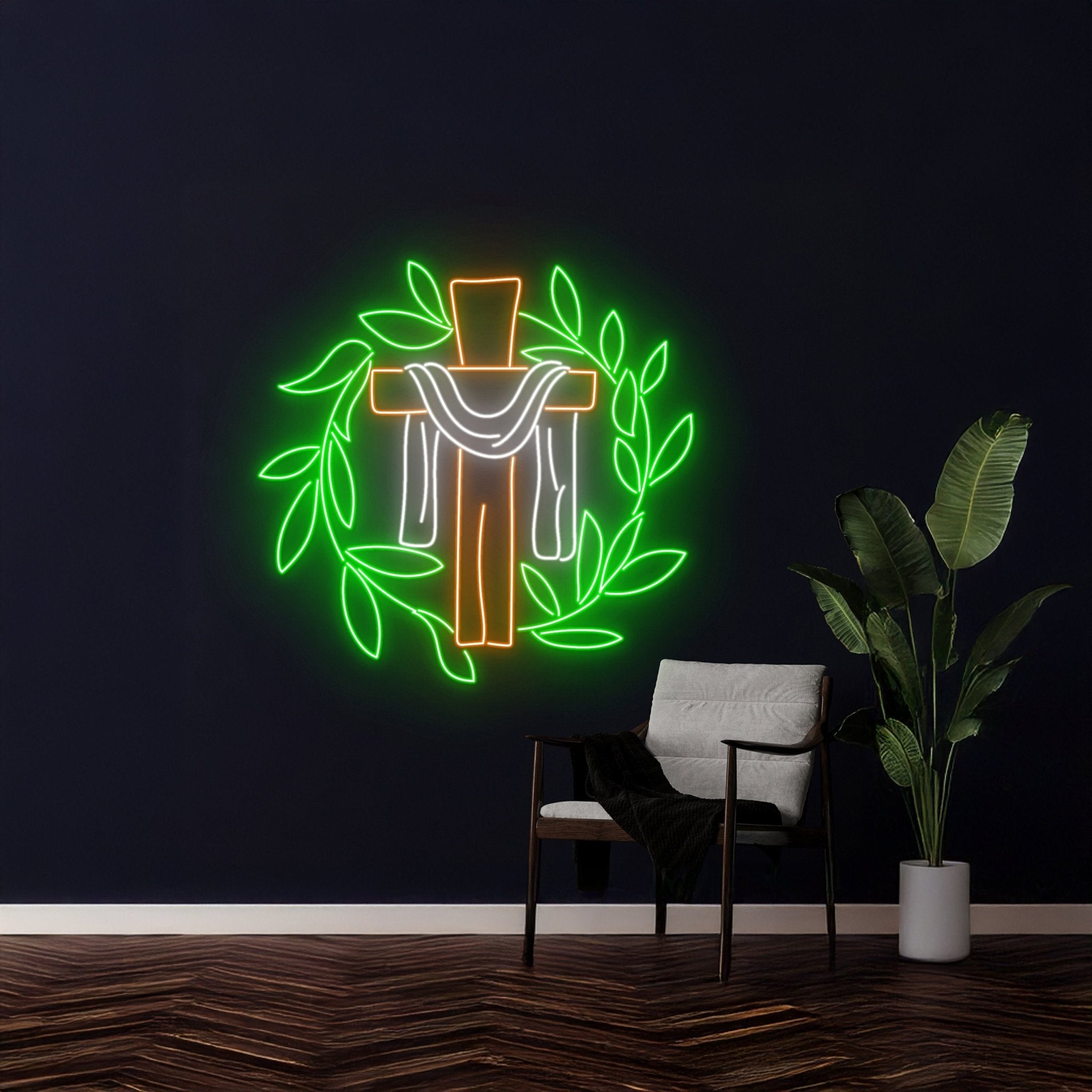 Cross With Sash Neon Sign Happy Easter Room Wall Decor - Shineneon