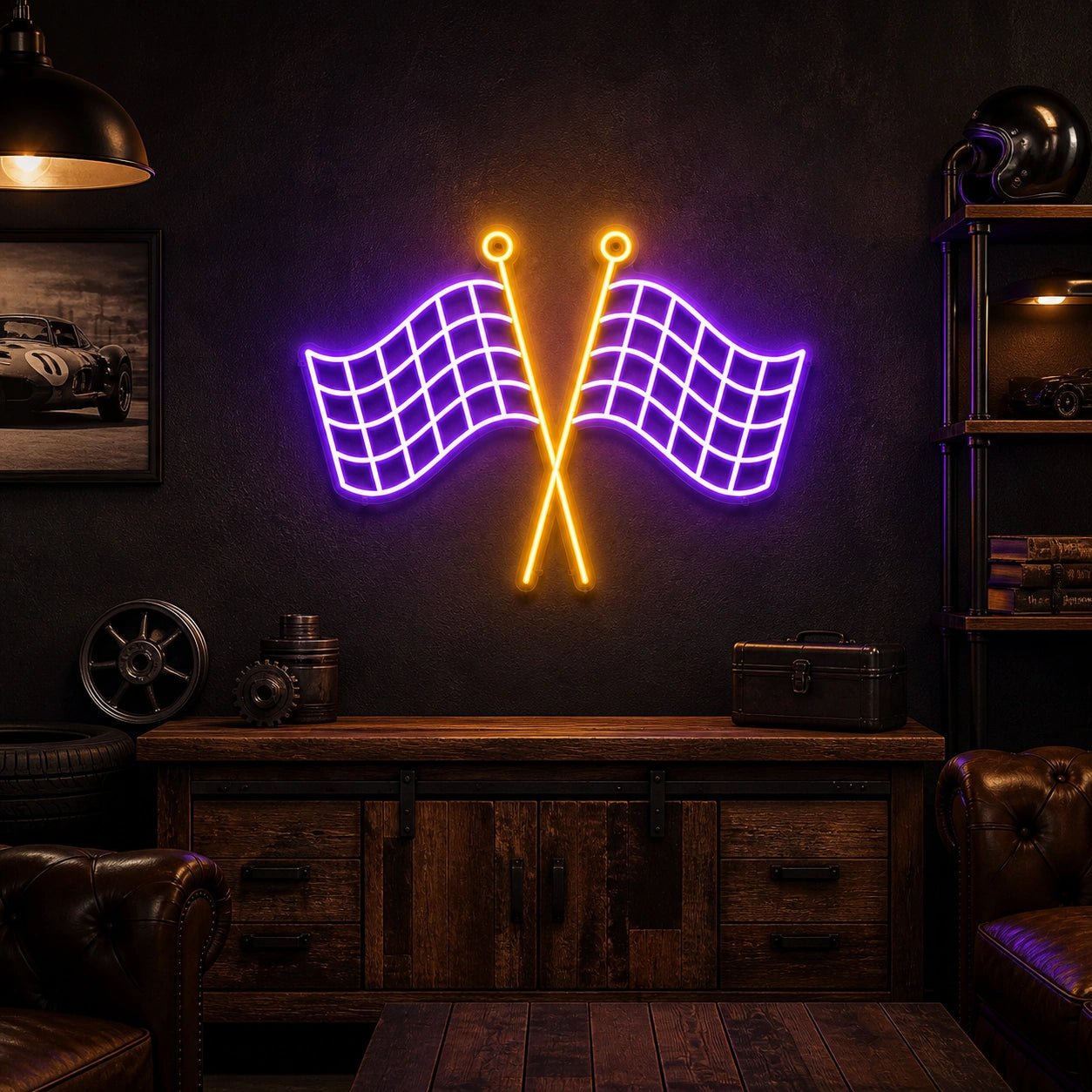 Crossed Finish Flags Vintage LED Neon Sign - Shineneon