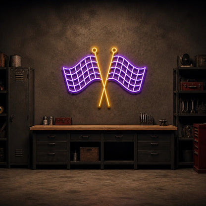 Crossed Finish Flags Vintage LED Neon Sign - Shineneon