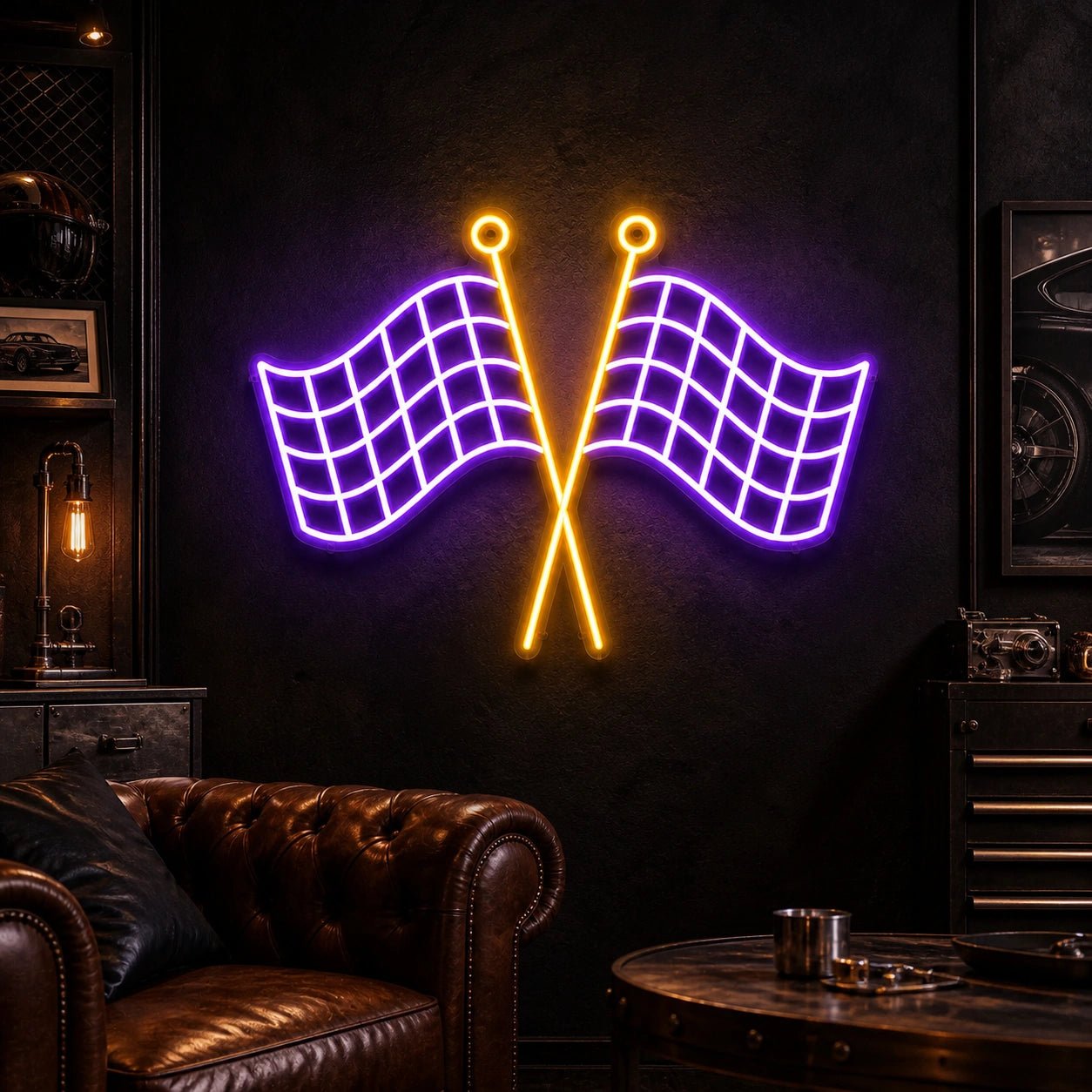 Crossed Finish Flags Vintage LED Neon Sign - Shineneon