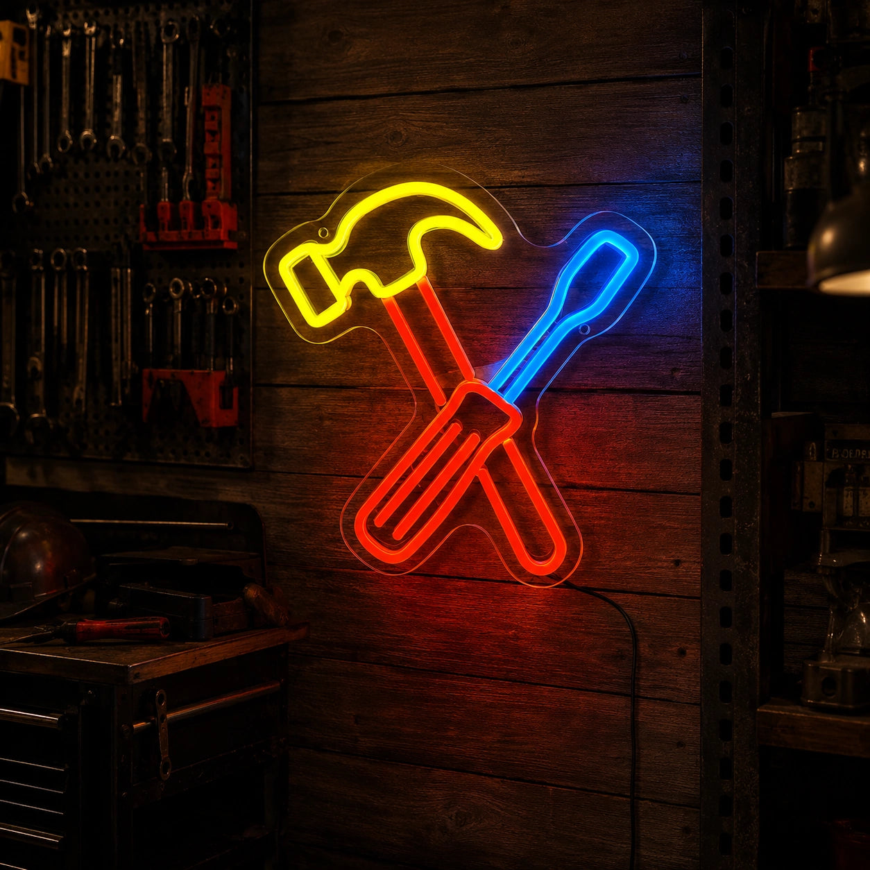 Crossed Hammer And Screwdriver LED Neon Sign real lifestyle scene