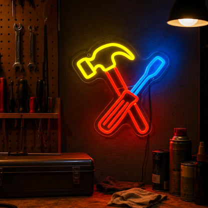 Crossed Hammer And Screwdriver LED Neon Sign size image