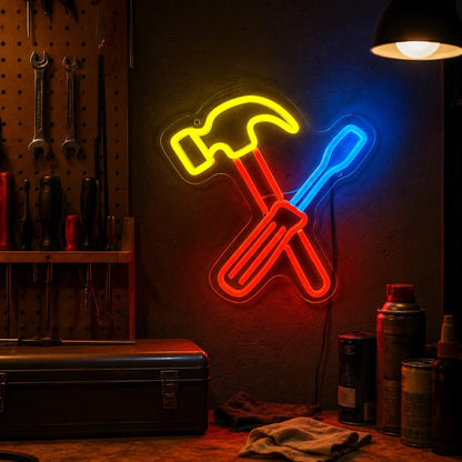 Crossed Hammer And Screwdriver LED Neon Sign - Shineneon