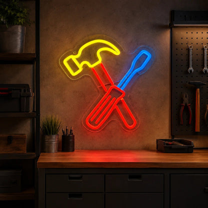 Crossed Hammer And Screwdriver LED Neon Sign - Shineneon