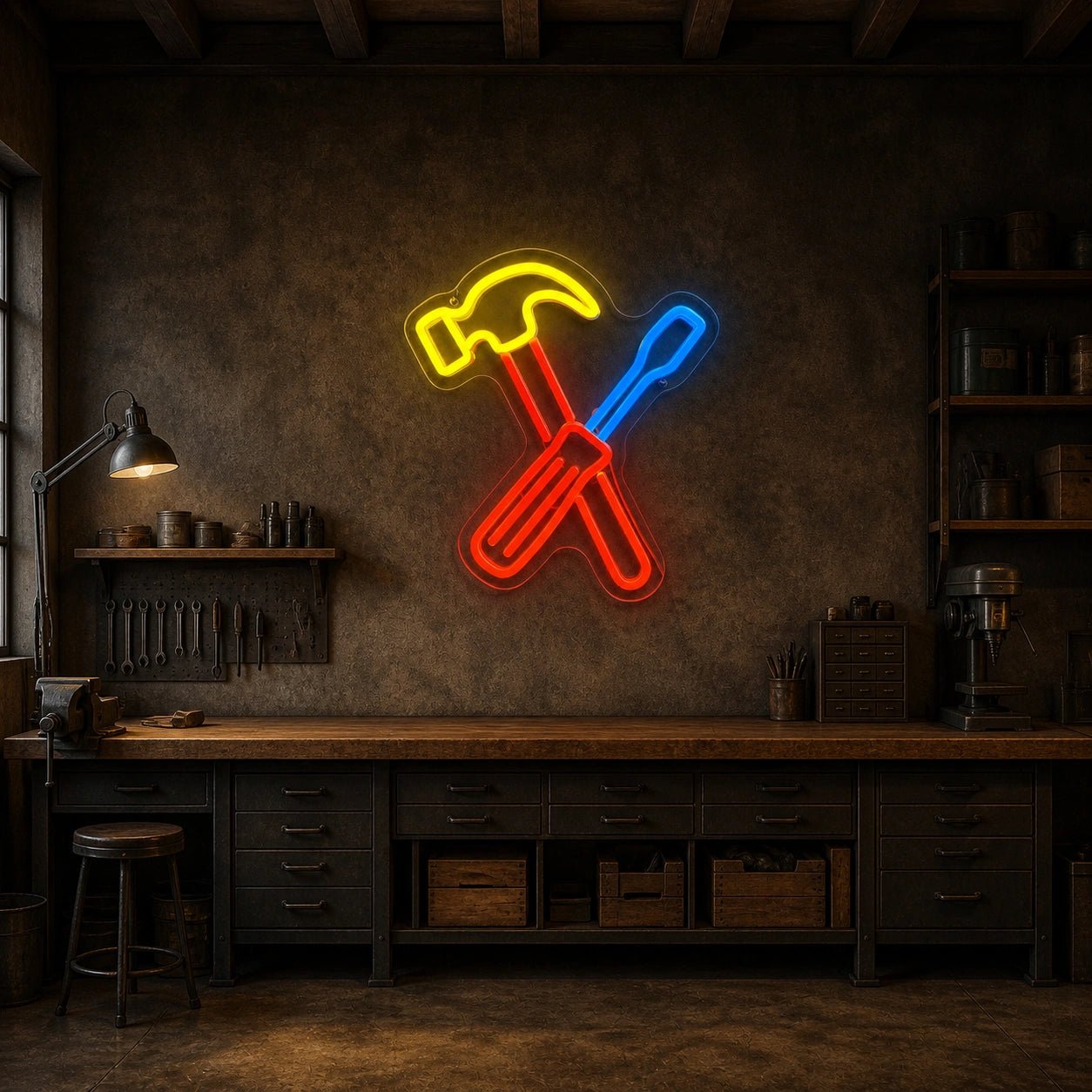 Crossed Hammer Screwdriver Vintage LED Neon Sign - Shineneon