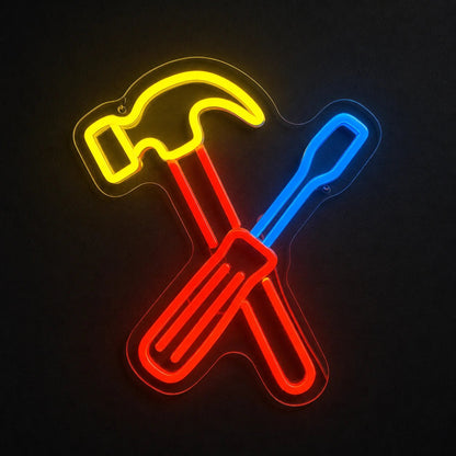 Crossed Hammer Screwdriver Vintage LED Neon Sign - Shineneon