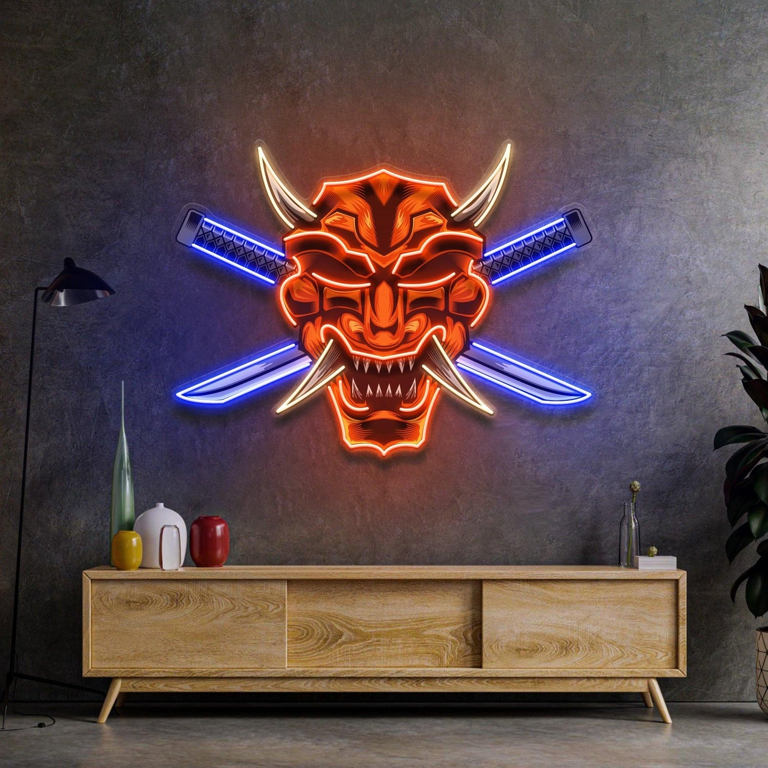 Crossed Knife Samurai Astronaut Moon Cup Uv Printed Led Neon Sign For Room Decor | Shineneon