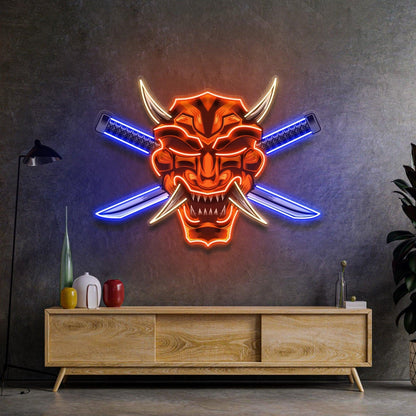Crossed Knife Samurai Astronaut Moon Cup Uv Printed Led Neon Sign For Room Decor | Shineneon