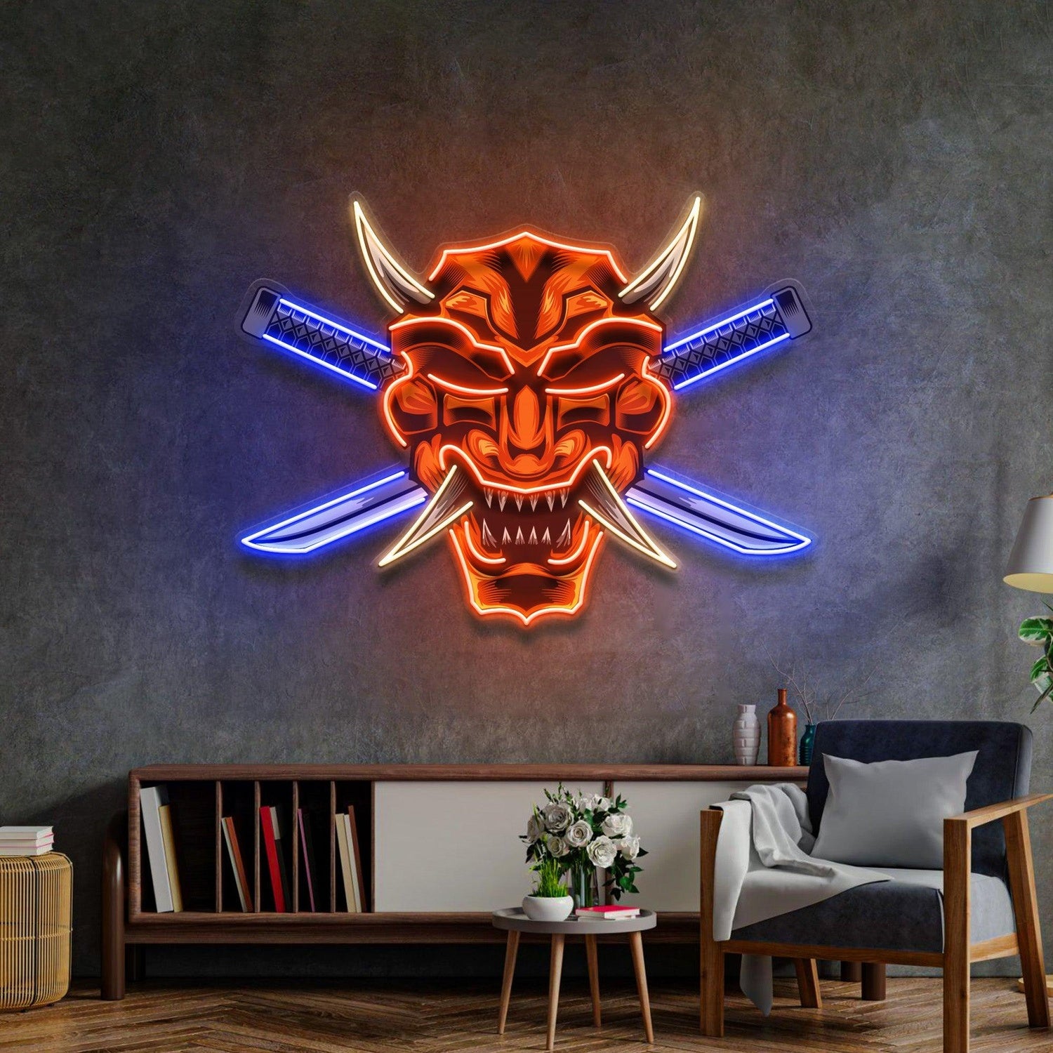 Crossed Knife Samurai Astronaut Moon Cup Uv Printed Led Neon Sign For Room Decor | Shineneon