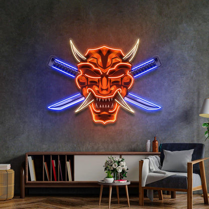 Crossed Knife Samurai Astronaut Moon Cup Uv Printed Led Neon Sign For Room Decor | Shineneon