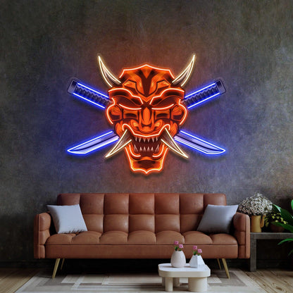Crossed Knife Samurai Astronaut Moon Cup Uv Printed Led Neon Sign For Room Decor | Shineneon