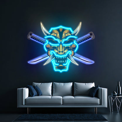 Crossed Knife Samurai Mask Led Neon Sign Light Custom Led Signs