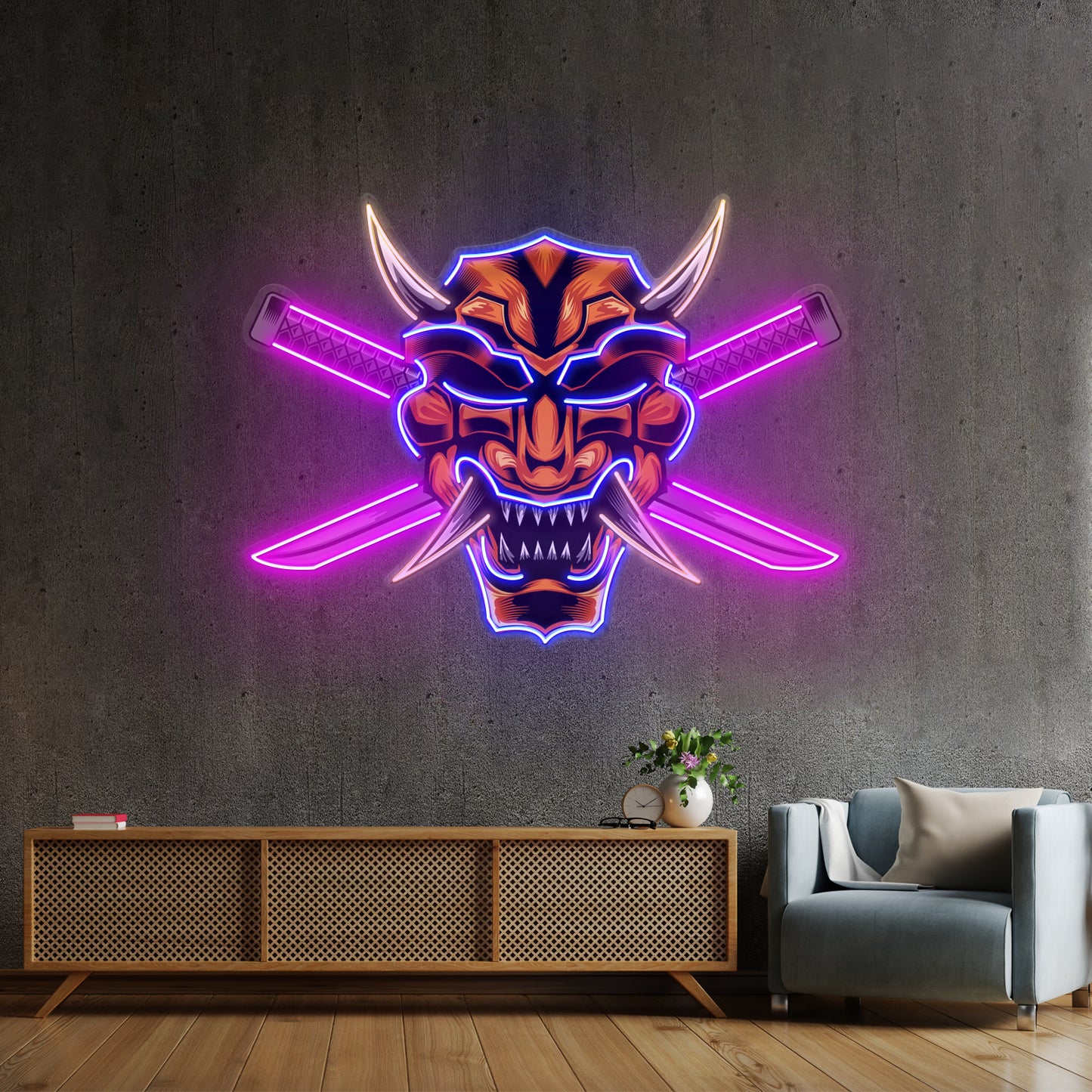 Crossed Knife Samurai Mask Led Neon Sign Light Custom Led Signs