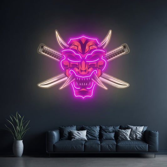 Crossed Knife Samurai Mask Led Neon Sign Light Custom Led Signs