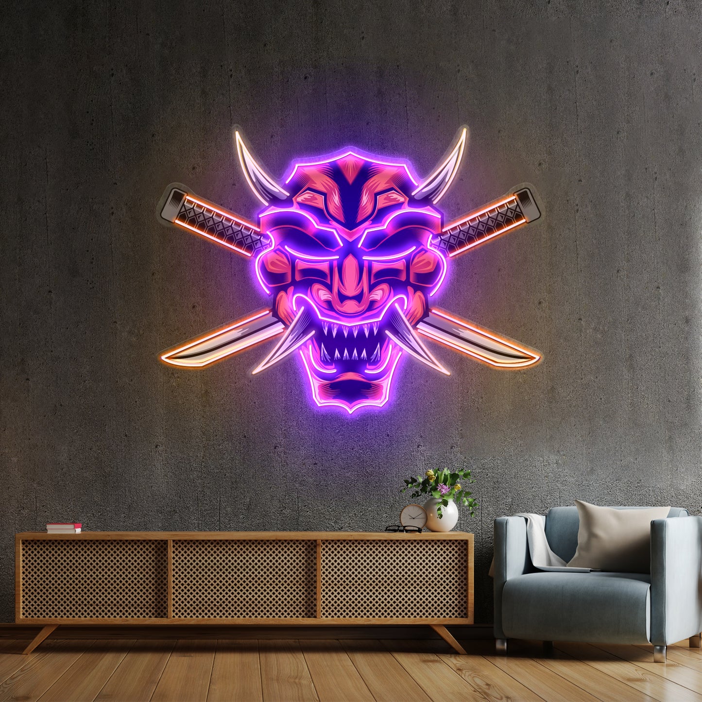 Crossed Knife Samurai Mask Led Neon Sign Light Custom Led Signs