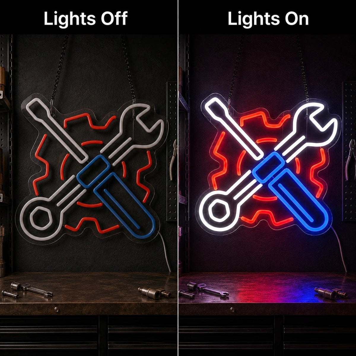 Crossed Mechanic Tools Gear LED Neon Sign - Shineneon