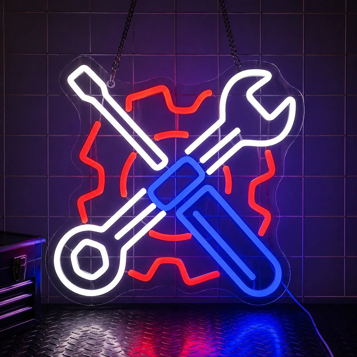 Crossed Mechanic Tools Gear LED Neon Sign Garage Neon Sign - Shineneon