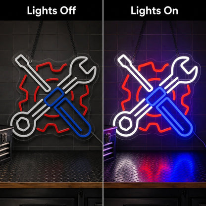 Crossed Mechanic Tools Gear LED Neon Sign Garage Neon Sign - Shineneon