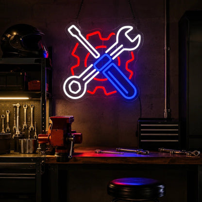 Crossed Mechanic Tools Gear LED Neon Sign Garage Neon Sign - Shineneon