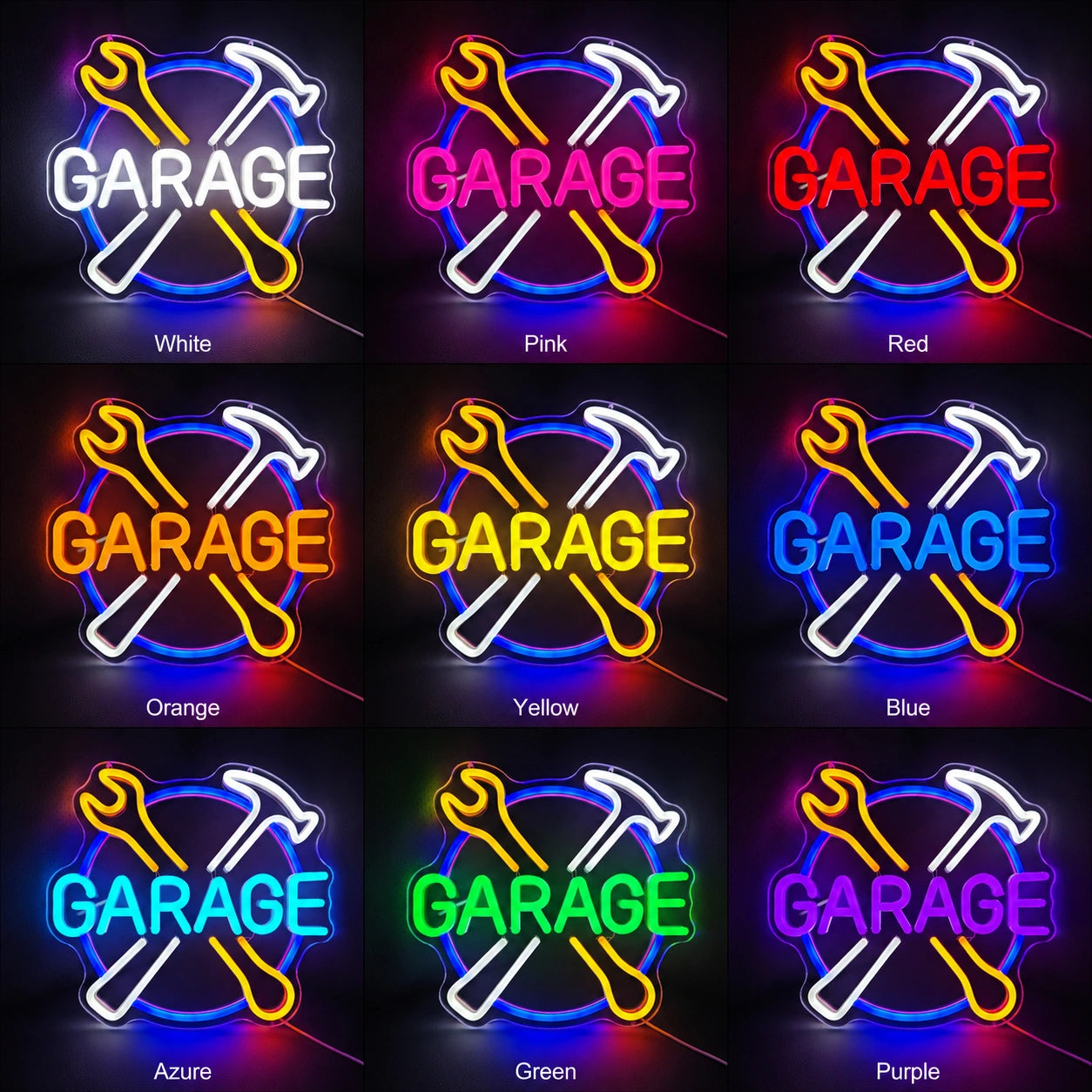 Crossed Tools Garage Neon Sign LED Neon Sign color grid