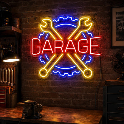 Crossed Tools Garage Neon Sign Wall Art LED Neon Sign real lifestyle scene