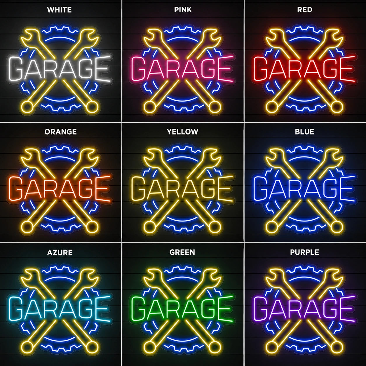 Crossed Tools Garage Neon Sign Wall Art LED Neon Sign color grid