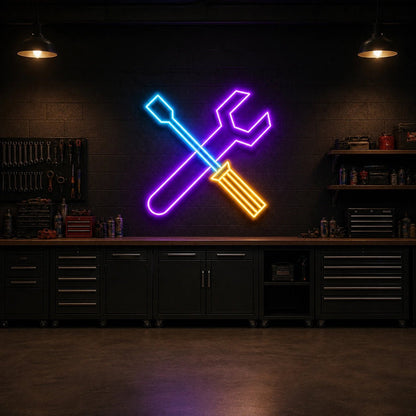 Crossed Wrench Screwdriver Vintage LED Neon Sign - Shineneon