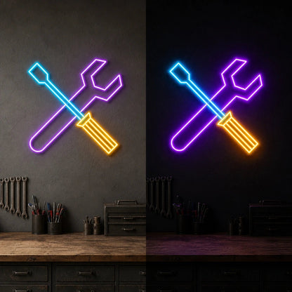 Crossed Wrench Screwdriver Vintage LED Neon Sign - Shineneon