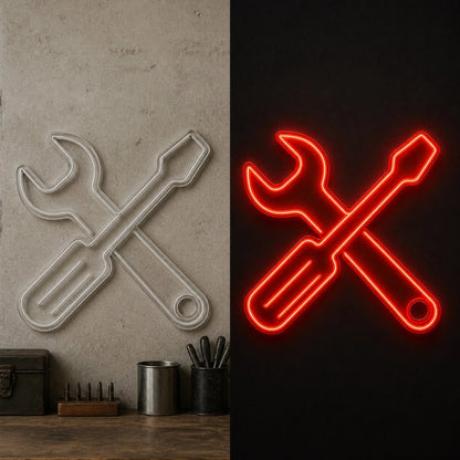 Crossed Wrench Spanner Vintage LED Neon Sign - Shineneon