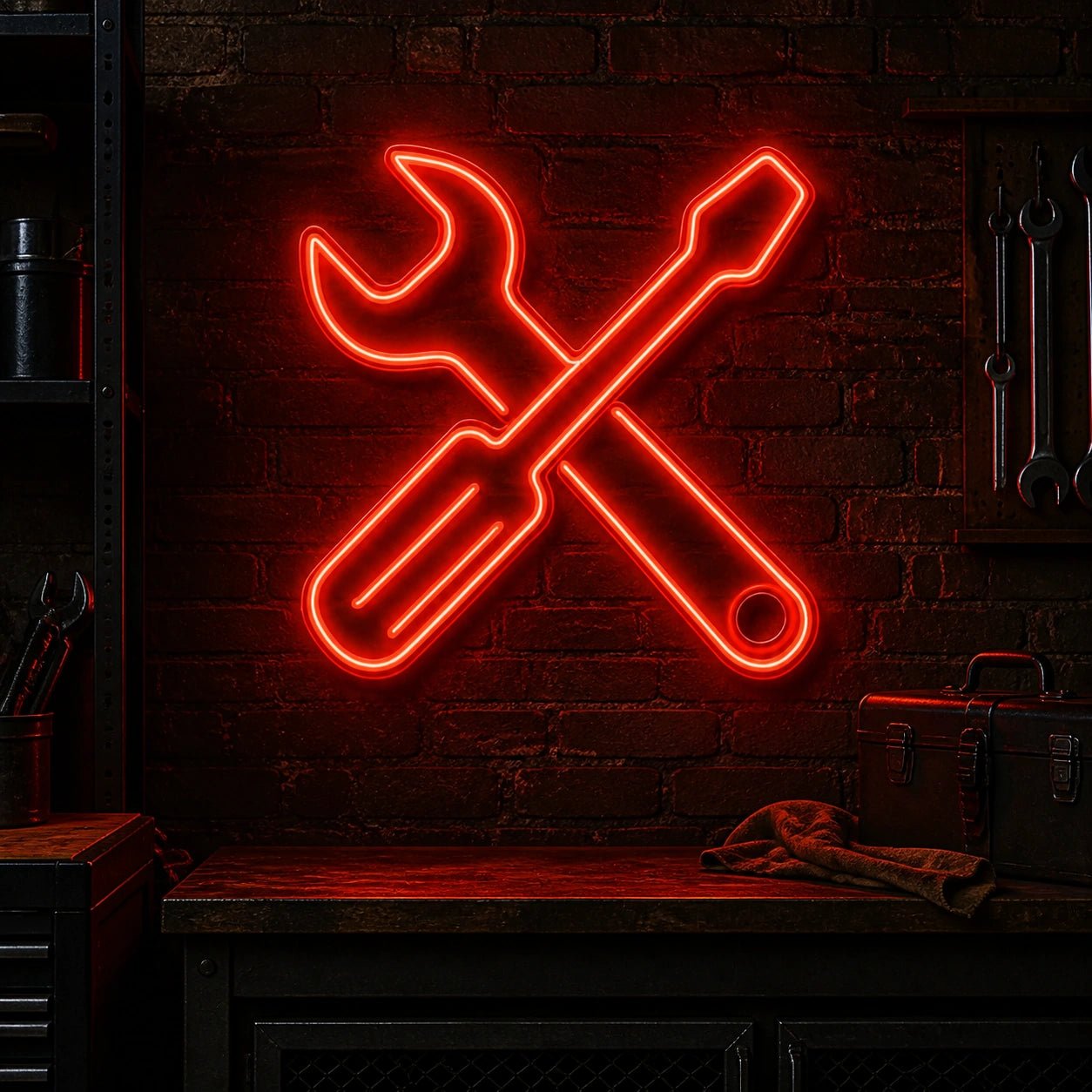 Crossed Wrench Spanner Vintage LED Neon Sign - Shineneon