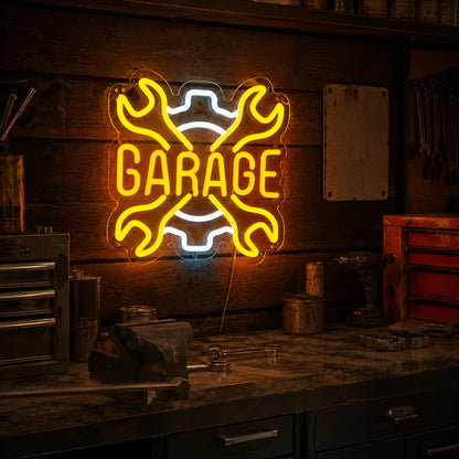 Crossed Wrenches Garage Neon Sign LED Neon Sign real lifestyle scene