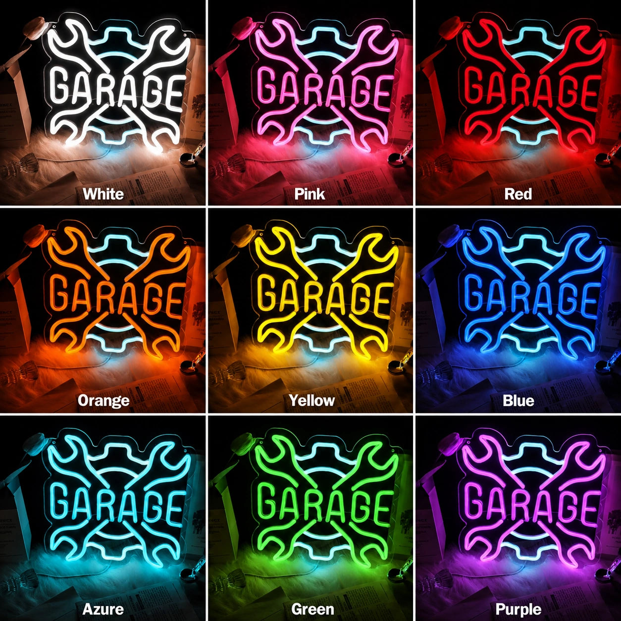 Crossed Wrenches Garage Neon Sign LED Neon Sign color grid
