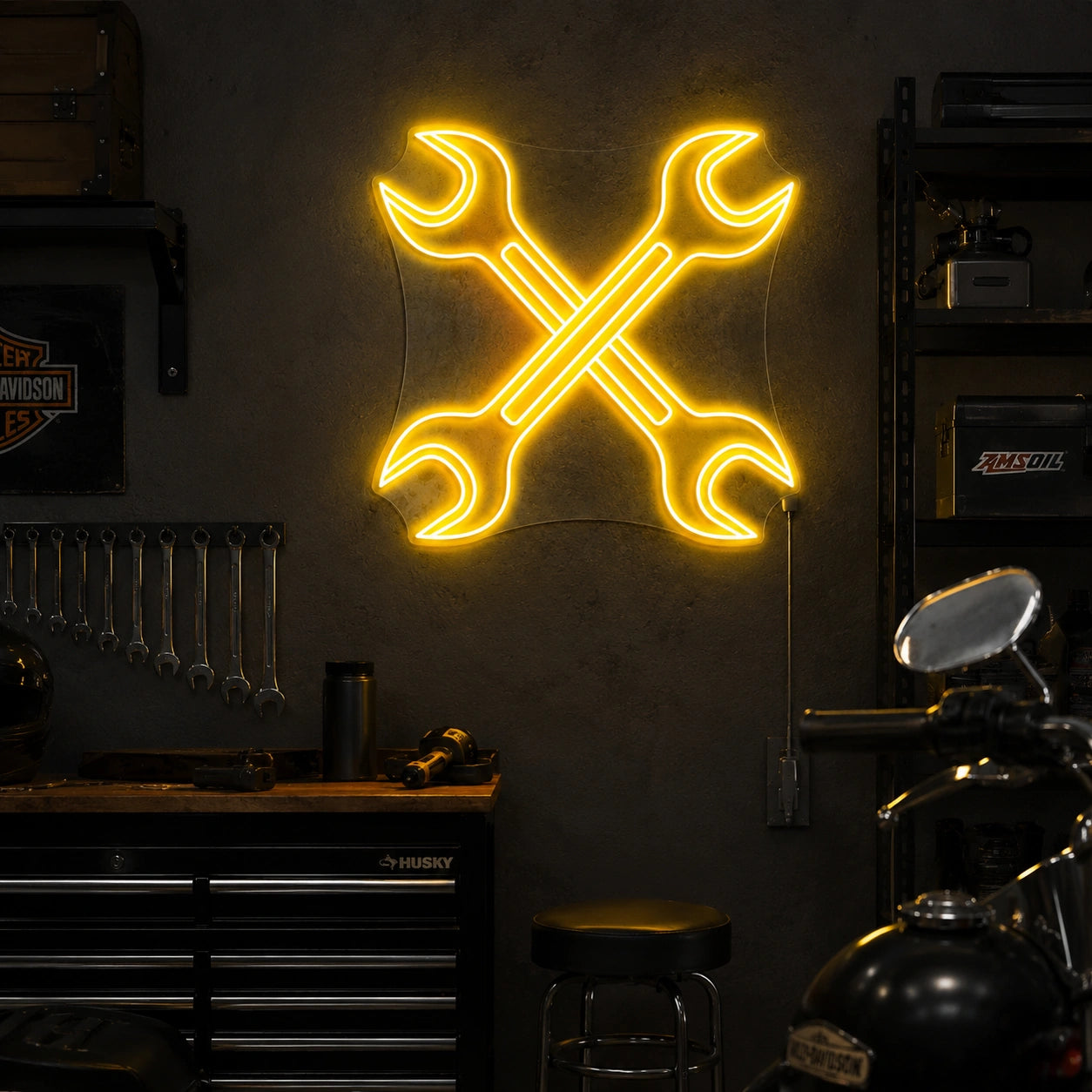 Crossed Wrenches Neon Sign LED Neon Sign real lifestyle scene
