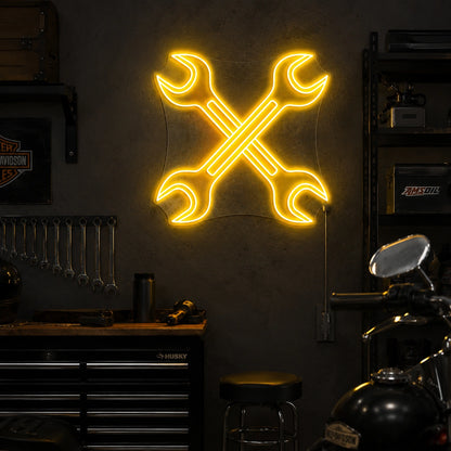 Crossed Wrenches Neon Sign LED Neon Sign real lifestyle scene