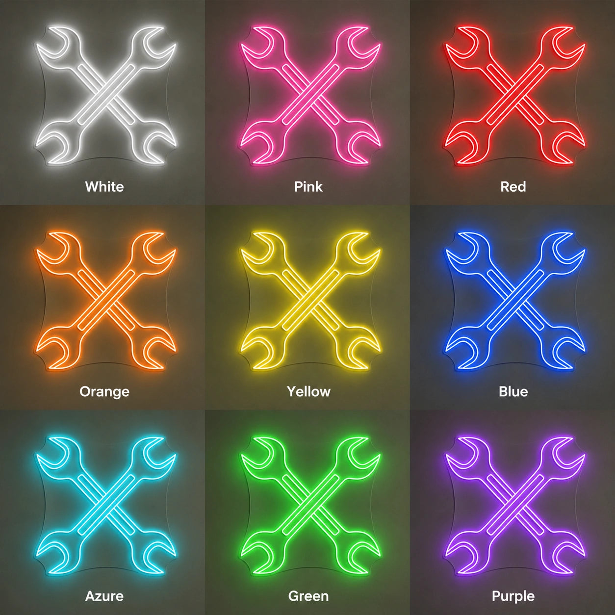 Crossed Wrenches Neon Sign LED Neon Sign color grid