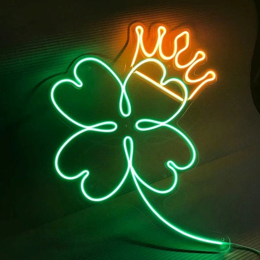 Crown And Four Leaf Clover Led Sign Business Neon Sign