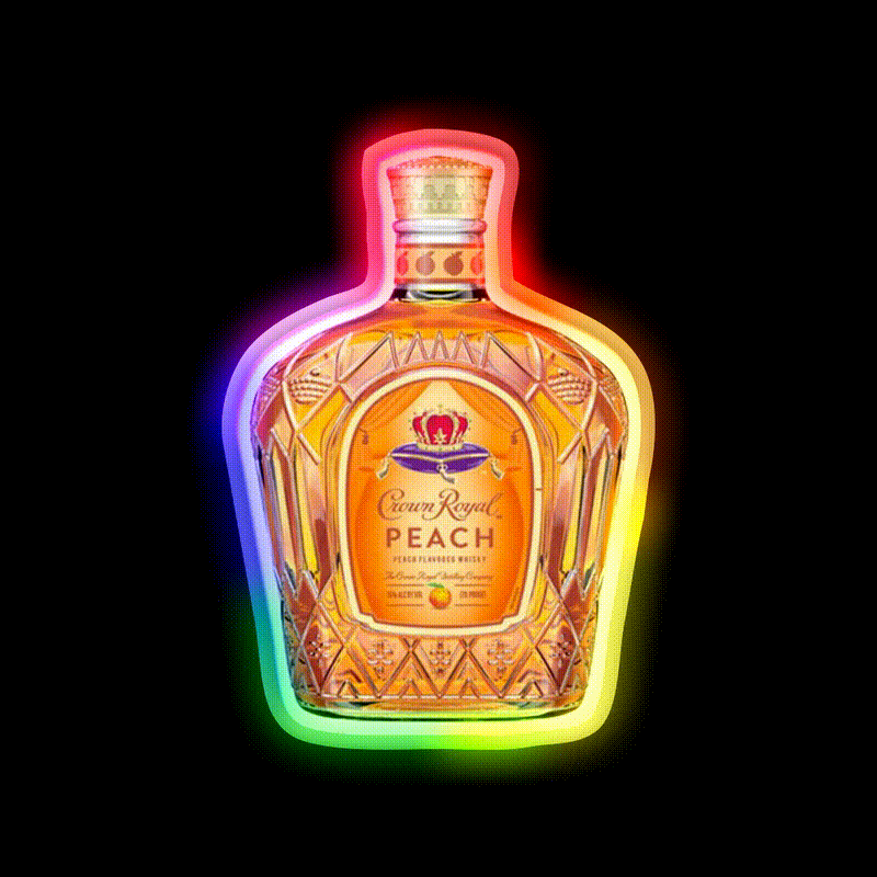 Crown Royal Peach Bottle Beer Bar Decor Led Neon Sign Rgb Color - LED neon sign close-up detail