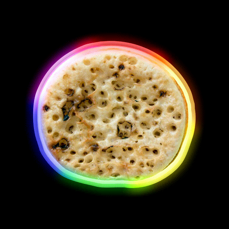 Crumpet Buttered Overhead Snack Food Led Neon Sign Rgb Color - LED neon sign close-up detail
