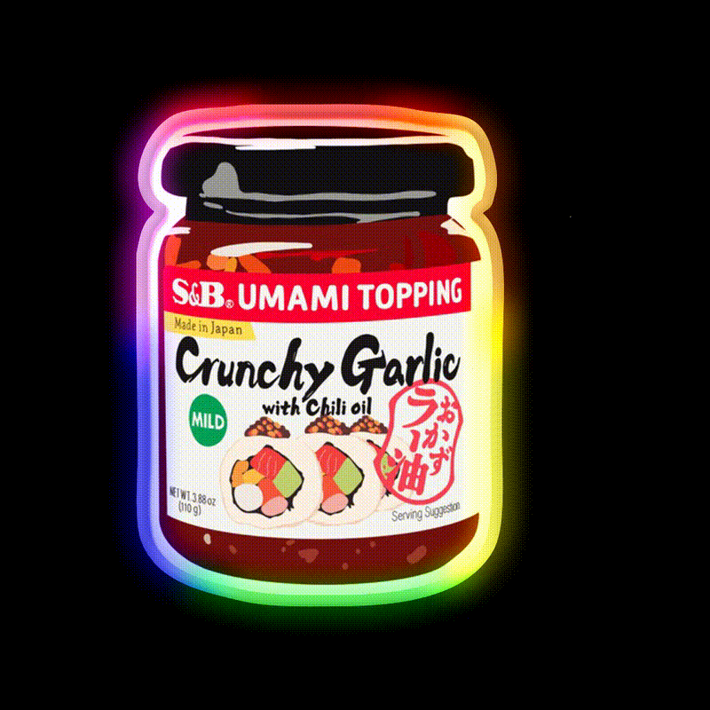 Crunchy Garlic Chili Oil Snack Food Led Neon Sign Rgb Color - LED neon sign close-up detail