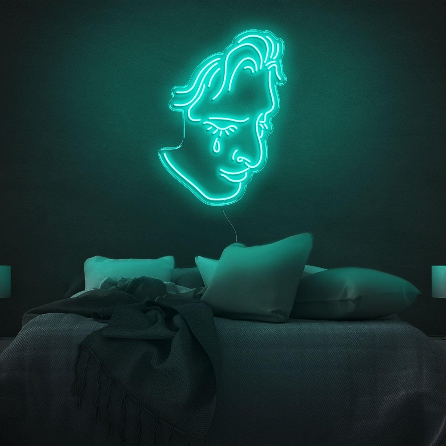 Crying Face Blue Led Neon Sign For Modern Bedroom Decor | Shineneon