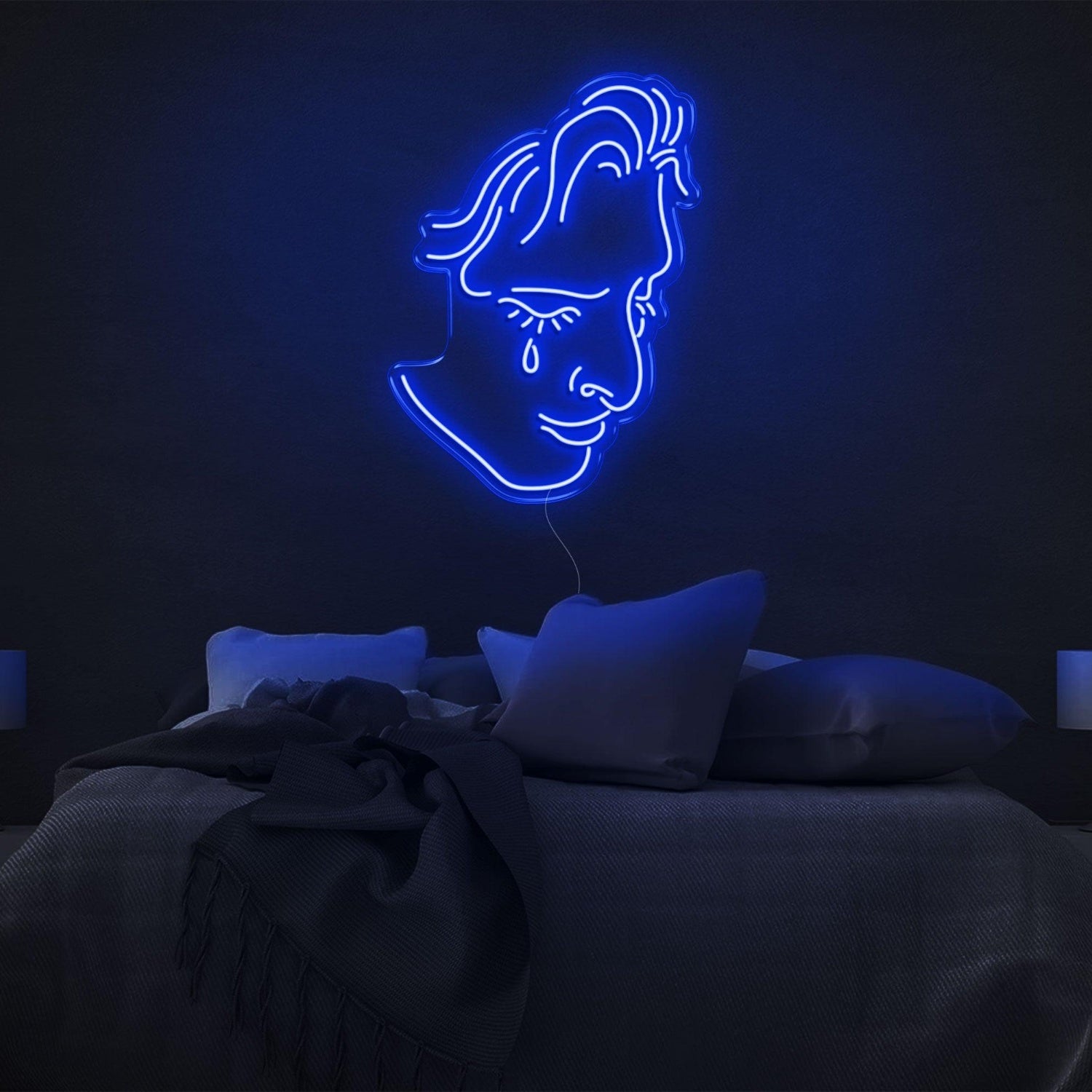 Crying Face Blue Led Neon Sign For Modern Bedroom Decor | Shineneon