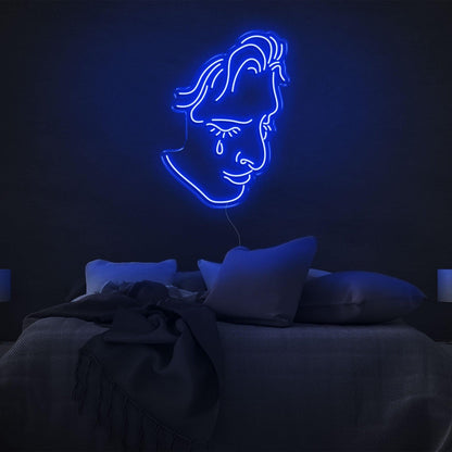 Crying Face Blue Led Neon Sign For Modern Bedroom Decor | Shineneon
