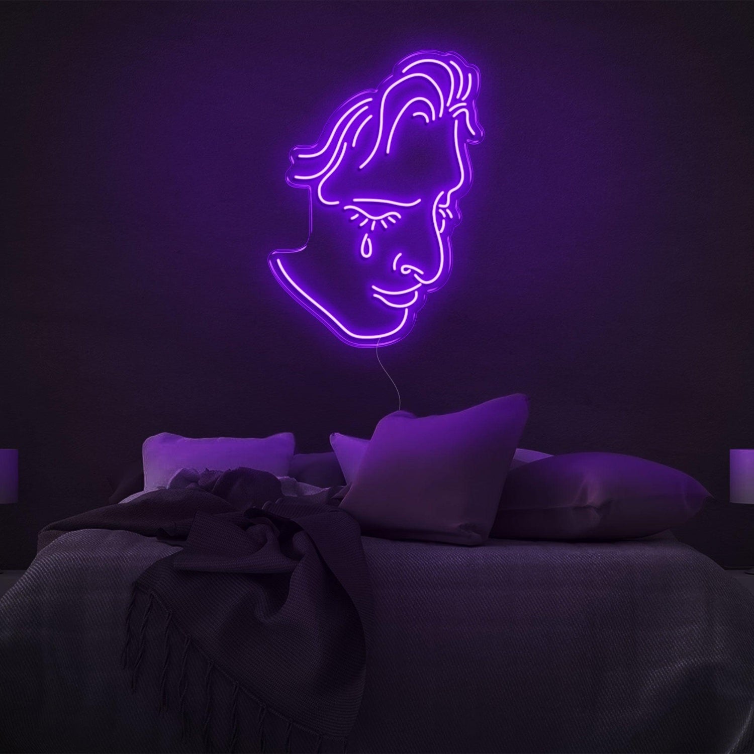 Crying Face Blue Led Neon Sign For Modern Bedroom Decor | Shineneon