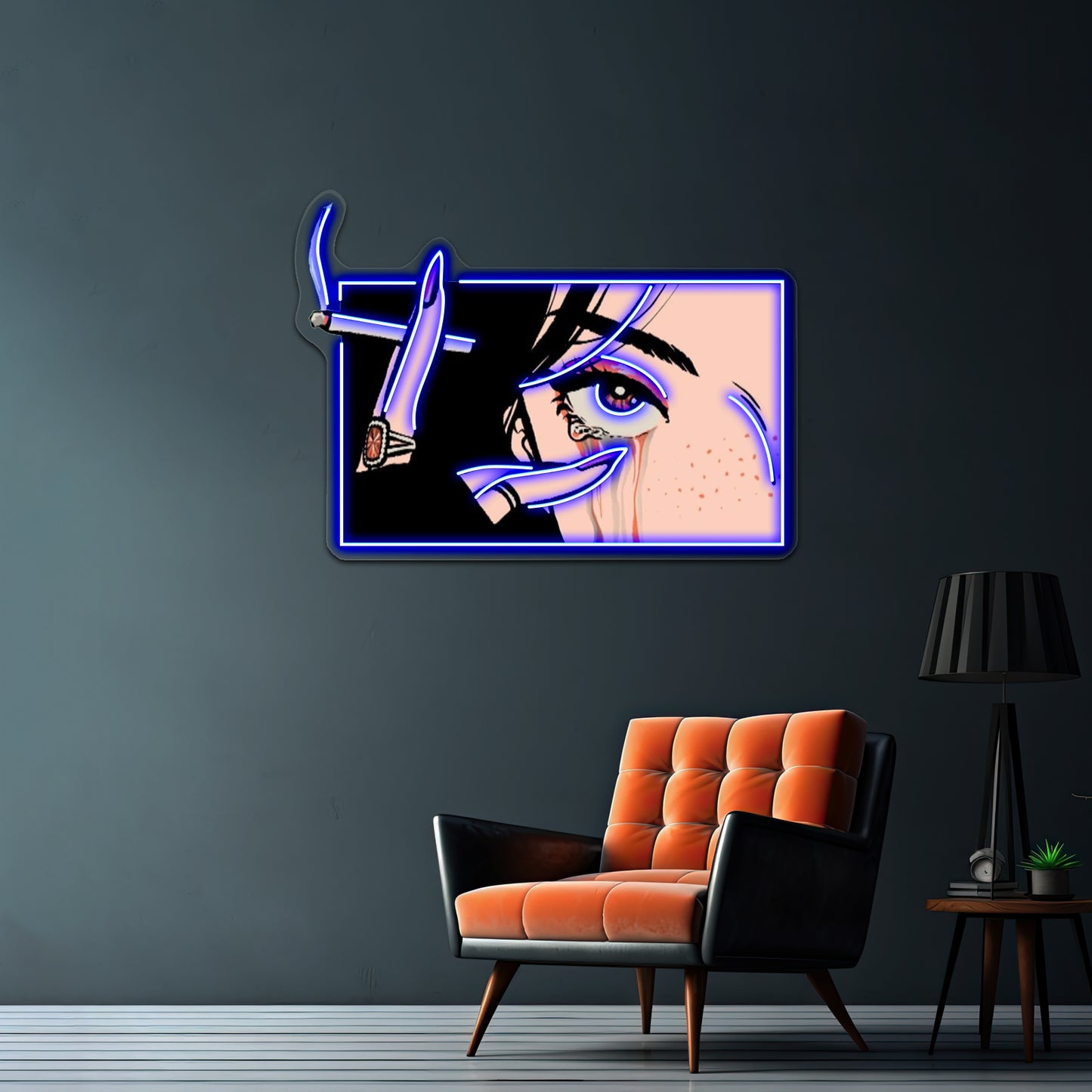 Crying Girl With Cigarette Artwork Business Led Sign