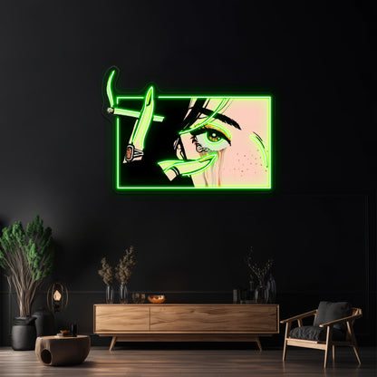 Crying Girl With Cigarette Artwork Business Led Sign