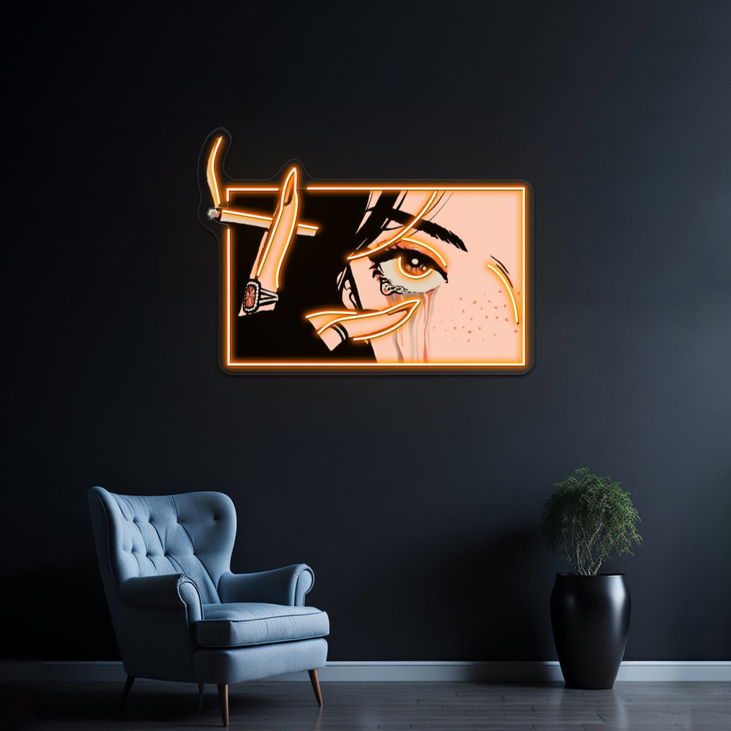 Crying Girl With Cigarette Artwork Business Led Sign