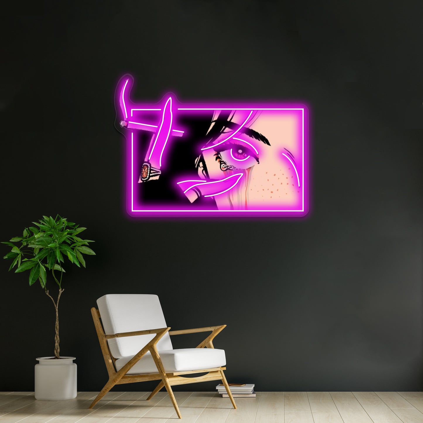 Crying Girl With Cigarette Artwork Business Led Sign